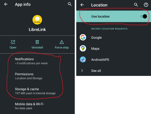LibreLink permissions memory & location