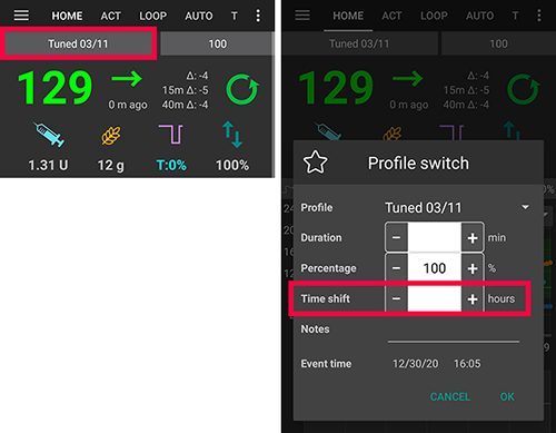 Profile switch percentage and timeshift