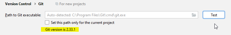 Git version displayed
